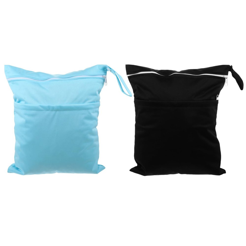 GALPADA 2pcs Waterproof Cloth Diaper Wet Bags with Two Zippered Pockets for Taking Your and Beach Use, Stylish and Reusable Diaper Organizer Random Color