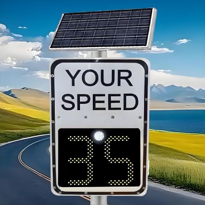 Radar Speed Sign, Solar Powered LED Speed Display Aluminum Traffic Sign with Remote Control, Adjustable Speed Limit, 3-Digit Display