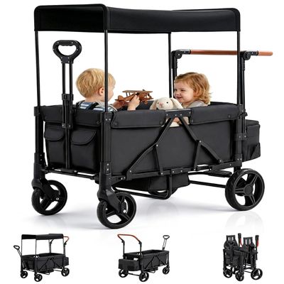 GODECOR Foldable Wagon Stroller for 2-Seat with Canopy & Storage Bag Black