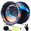 FS23 Finger Spin Yoyo - Professional Metal Trick Yo-yo, Responsive & Unresponsive Yo yo for Kids 8-12 & Adults, Dual Function Fingerspin Trick Yoyo with Strings & Accessories-Black Blue Orange view 1
