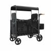 ToysCentral Basics Children Foldable Pram Wagon Enclosed Seating with Canopy Shade Mesh Sides Swivel Wheels Storage Solutions Suitable for Park Walks Outings, Black view 1