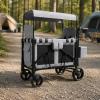 ToysCentral Basics Children Foldable Pram Wagon Enclosed Seating with Canopy Shade Mesh Sides Swivel Wheels Storage Solutions Suitable for Park Walks Outings, Black view 3