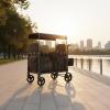 ToysCentral Basics Children Foldable Pram Wagon Enclosed Seating with Canopy Shade Mesh Sides Swivel Wheels Storage Solutions Suitable for Park Walks Outings, Black view 4