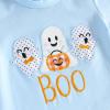 Dobeiokal Baby Boy Halloween Outfit Ghost Embroidery Short Sleeve T Shirt Boo Shirt Plaid Shorts Set Cute My First Halloween Baby Boy Outfit(G-blue ghost,6-12 Months) view 4