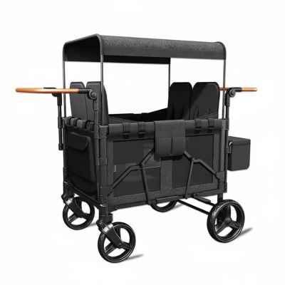 ToysCentral Basics Children Outdoor Wagon Push Wagon Four Wheel Black Frame Covered Panel Strap Buckle Storage Suitable for School Playgrounds, Black