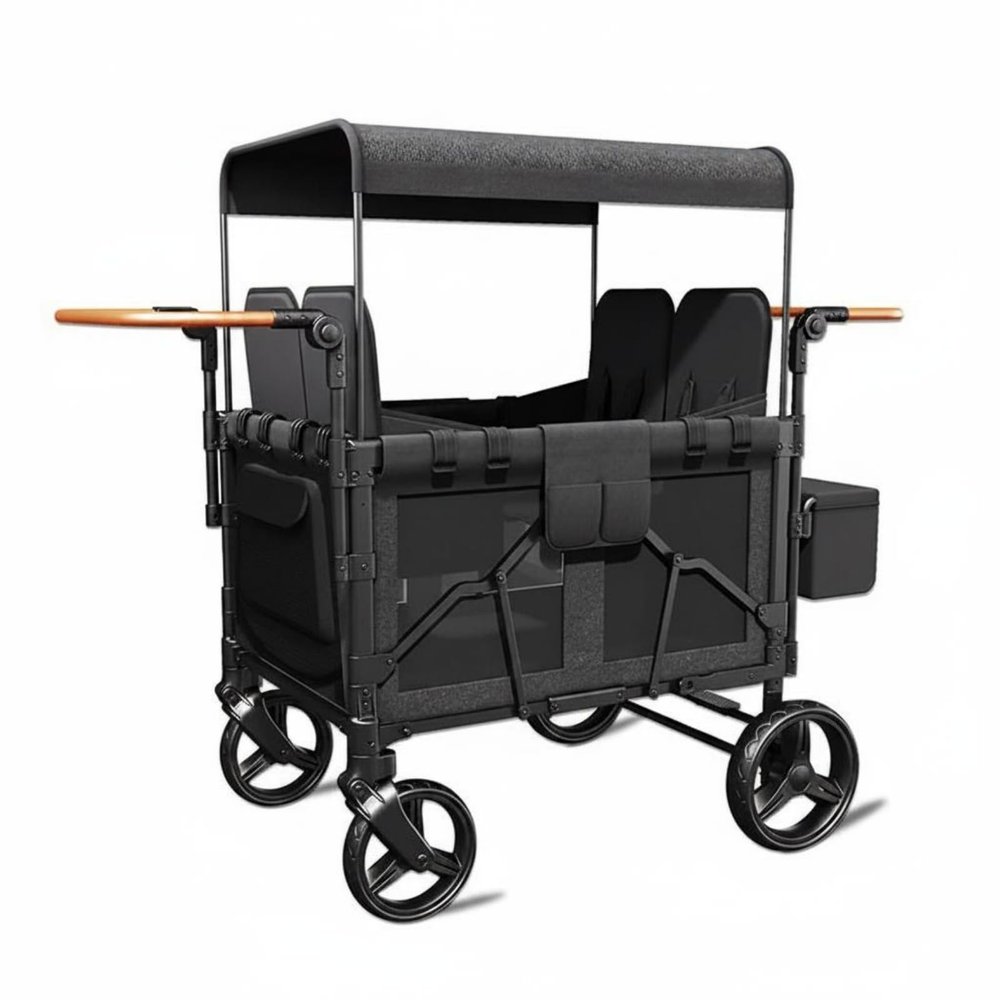 ToysCentral Basics Children Outdoor Wagon Push Wagon Four Wheel Black Frame Covered Panel Strap Buckle Storage Suitable for School Playgrounds, Black