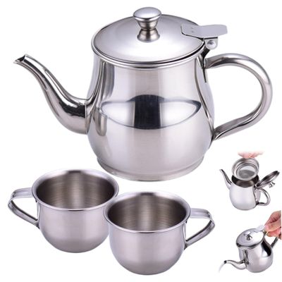 Kids Tea Set Includes Portable 330ml Stainless Steel Long Spout Teapot with Filter Screen and 2 70ml Cups for Children