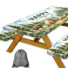 Kids Picnic Table Cover with Bench Covers and Bag, Happy Camper Funny Wildlife Waterproof Elastic Fitted Tablecloths for Rectangle Tables, Washable Tablecloth for Camping, Outdoor, 3 Pcs 30x60 Inch view 1