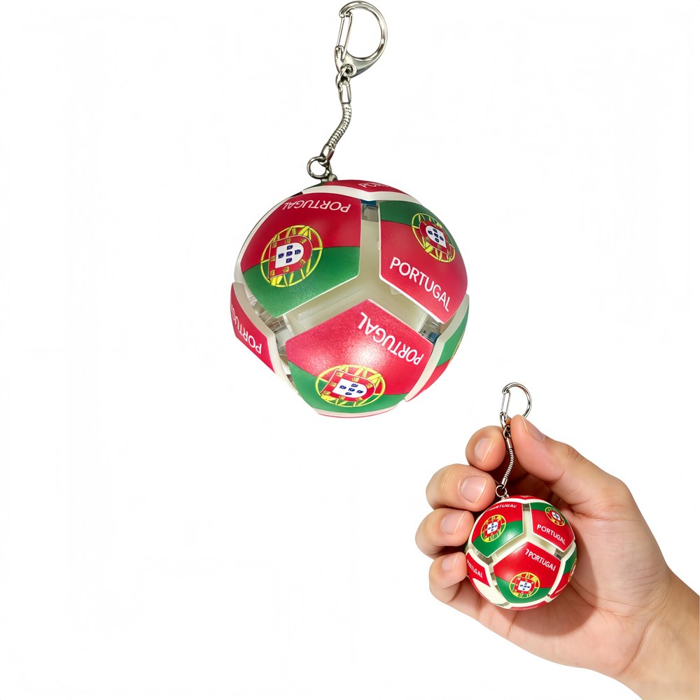 2026 World Cup Soccer Fidget Toy with 3D Printed Flags. Quiet Stress Relief clicker for Office Desk. Durable Keychain with Metal Ring. Portable Squeeze Ball for Men Teens.Portugal