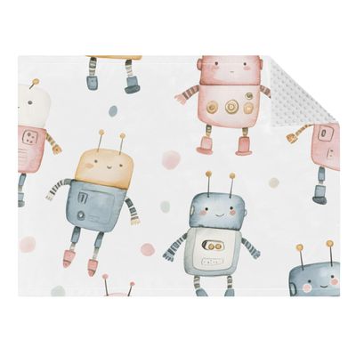 Qilmy Cute Robot Cozy Crystal Velvet Baby Blanket 41x31 inch Double-Sided Plush Throw for Toddlers, Kids & Adults