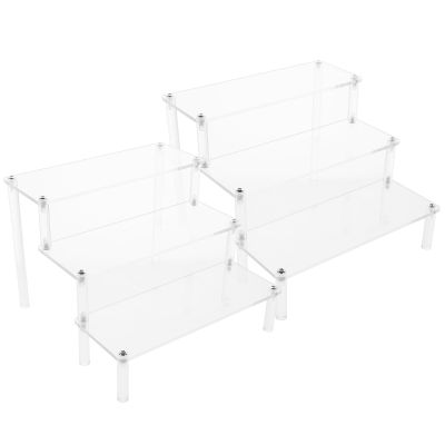 SOLUSTRE 2pcs Acrylic Figurine Display Stands for Figurines and Dolls, Tiered Display Shelf, Sturdy and Not Easy to Deform, for Jewelry Store or Home Dressing Table