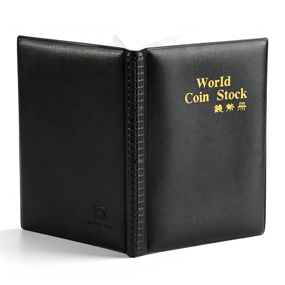 CoinAlbum for Collectors, 120 Pockets 10 Pages WorldCoin Storage Folder Organizer Collecting Holder Book for Pennies, Quarters, Badges, Stamp (Black)