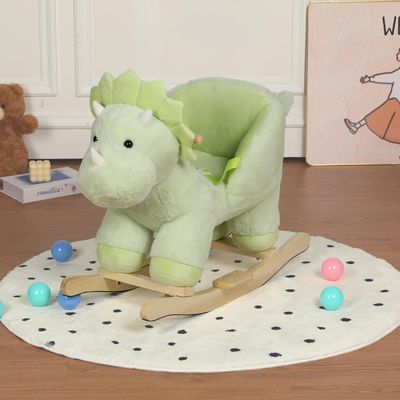 Kids Ride-On Rocking Horse Toy with Jingle Bells.Alpaca Rocking Toy with Hand Puppets and Safety Belt for Children 1-3 Years,Soft Plush Fabric,White,CPC Certified (Green)