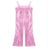 YONGHS Movie Character Bodysuit for Girls Shiny Sequin Bell Bottoms Jumpsuit for Halloween Dress Up Pink 8 Years view 4