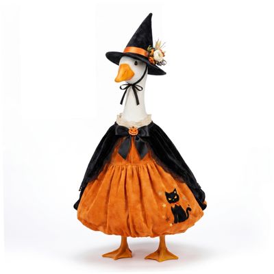Monwssoe Halloween Gooses Outfit, Pumpkin Style Gooses Outfits Costume with Witch Hat & Cape Halloween Decor, Fits 23 Inch Porch Geese