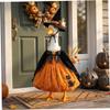 Monwssoe Halloween Gooses Outfit, Pumpkin Style Gooses Outfits Costume with Witch Hat & Cape Halloween Decor, Fits 23 Inch Porch Geese view 3