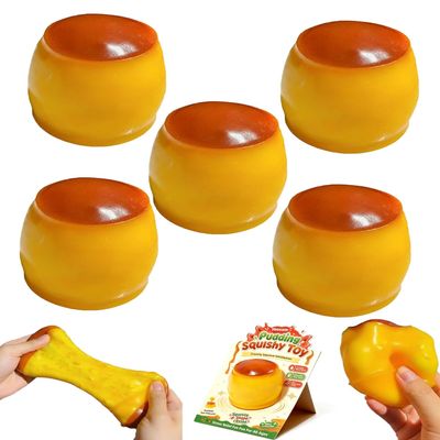 Caramel Pudding Stress Ball Squishy Crunchy Bead Filled Non Rebound Handmade Taba ASMR Anxiety Relief for Adults Party Favor Squeeze Cute Realistic Food Soft Sticky Silicone Dessert