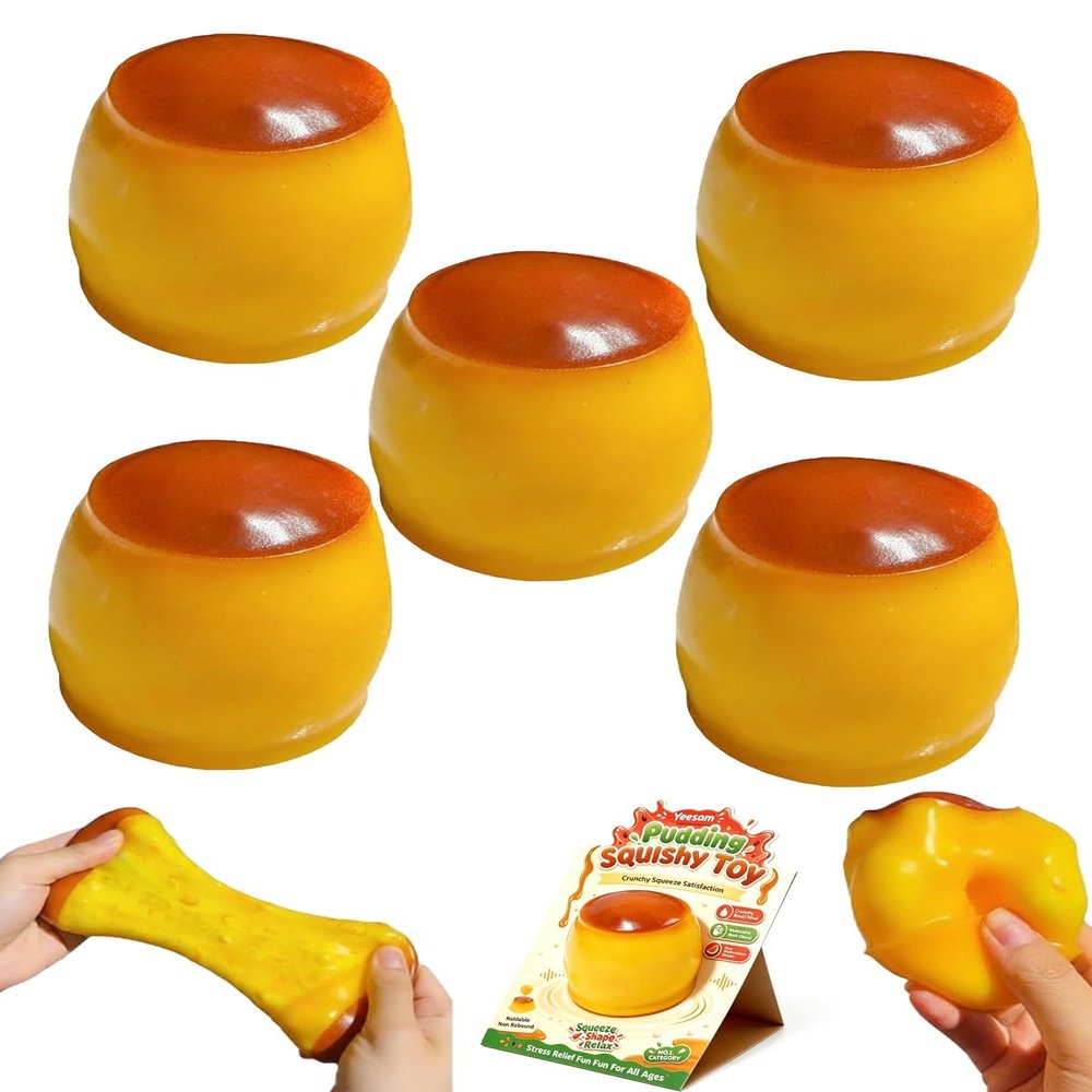 Caramel Pudding Stress Ball Squishy Crunchy Bead Filled Non Rebound Handmade Taba ASMR Anxiety Relief for Adults Party Favor Squeeze Cute Realistic Food Soft Sticky Silicone Dessert