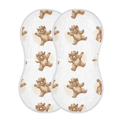 FLildon Muslin Burp Cloth for Baby 2PCS Funny Bears Super Absorbent Burping Cloths, Bibs for Newborn Boys Girls