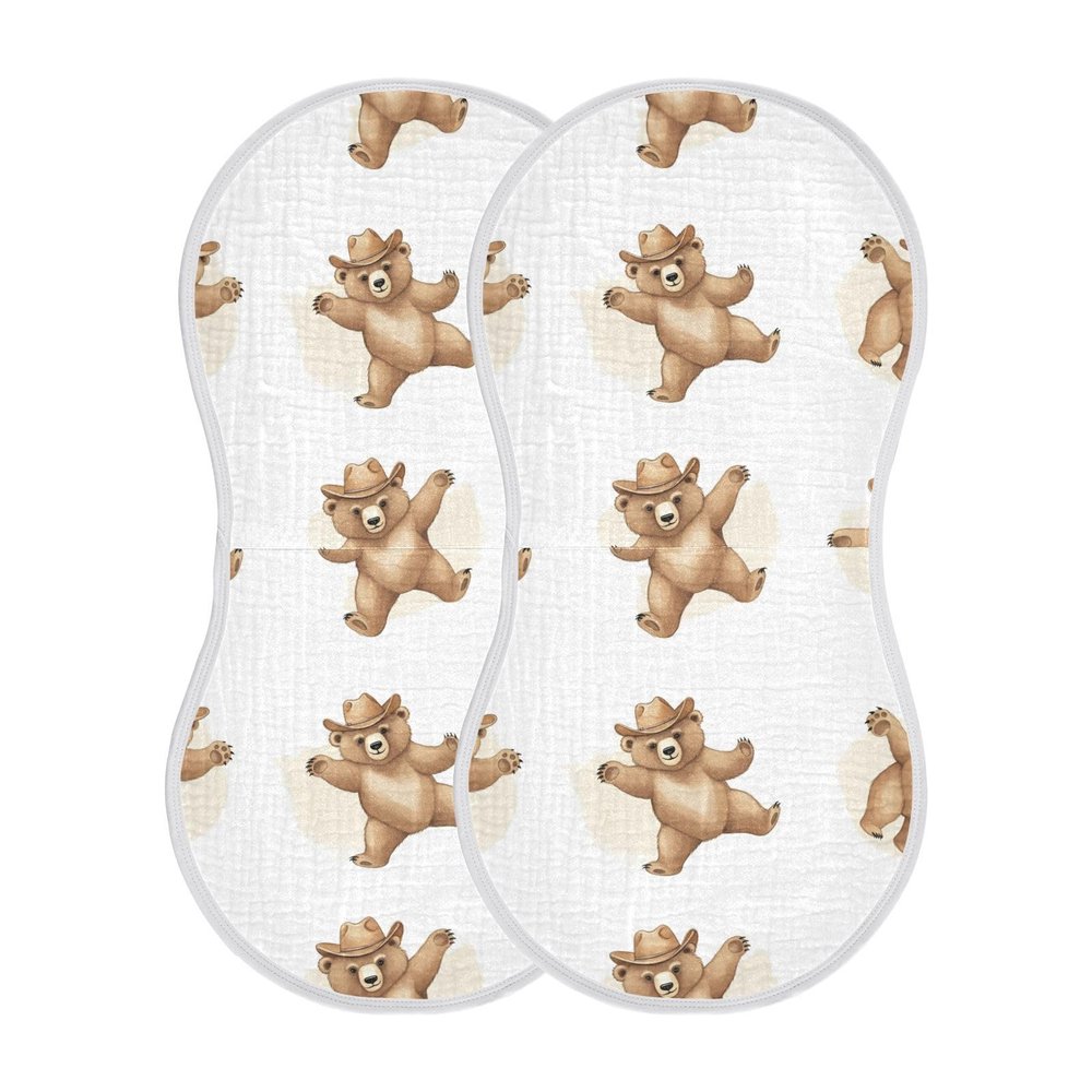 FLildon Muslin Burp Cloth for Baby 2PCS Funny Bears Super Absorbent Burping Cloths, Bibs for Newborn Boys Girls