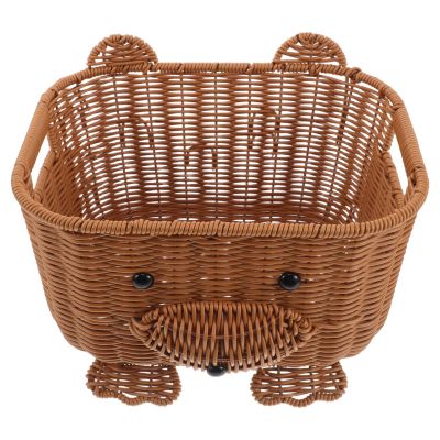 KONTONTY Handmade Rattan Storage Basket with Spacious Capacity and Portable Convenience, Charming Cartoon Design, for Home Decor and Desktop Organization, Cute Small Woven Basket for Snacks
