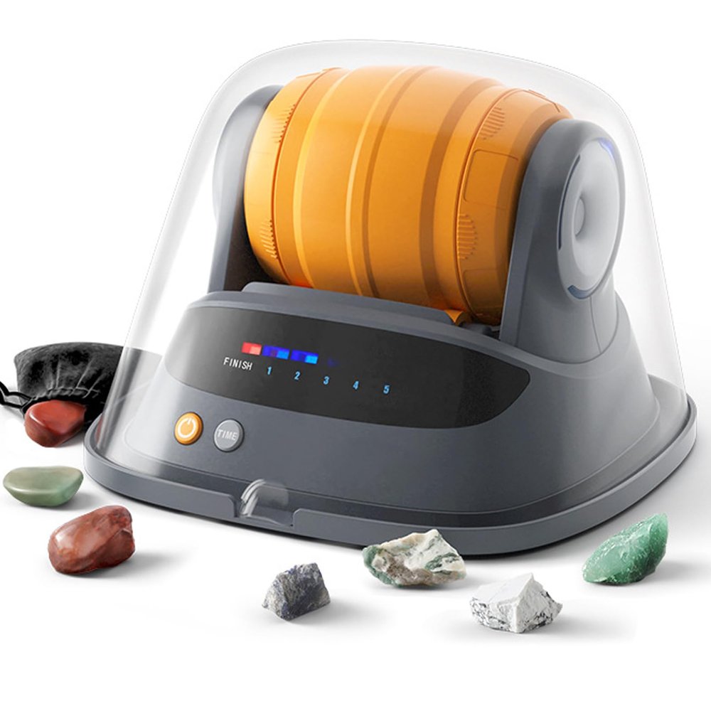 TYBJLXF Rotary Rock Tumbler with Noise Reduction Cover,Polishing Grits + Jewelry Fastenings,Electric Gem Grinder for Adults Kids Geology Mineral