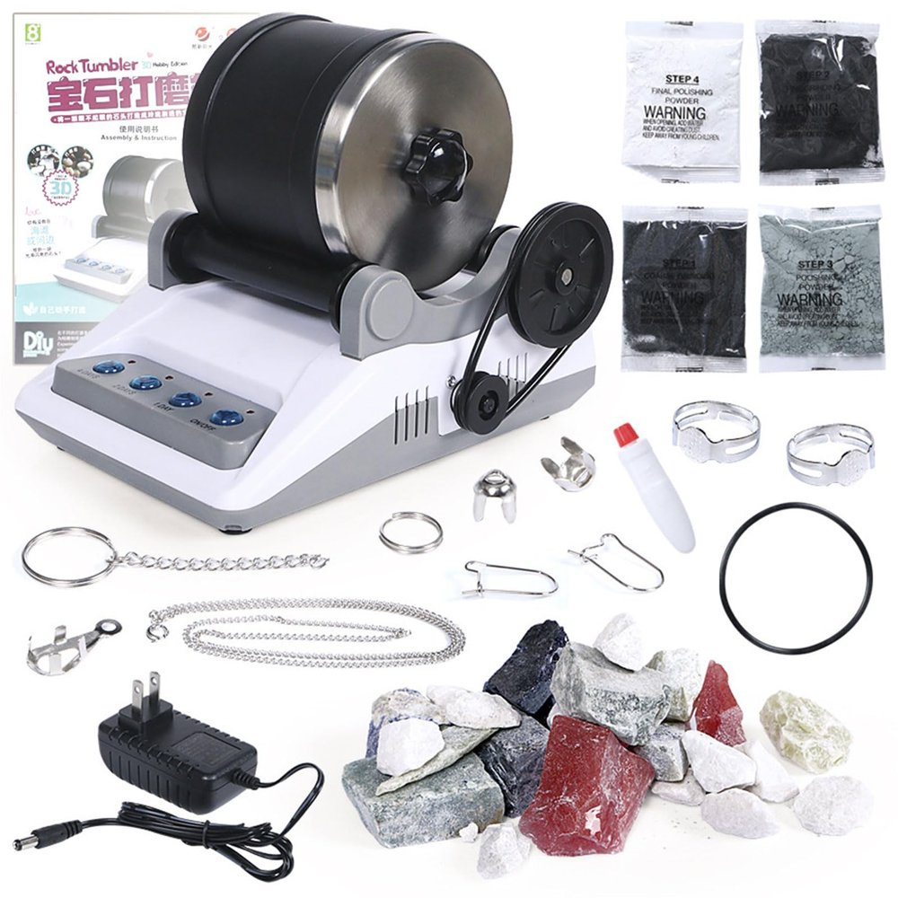Rock Tumbler Kit with Timmer Buttons,Detachable Electric Gemstones DIY Stone Polishing Toy for Adults and Kids