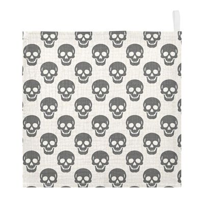 Kigai Skull Baby Muslin Washcloths, 5 Pack 4-Layer Cotton Face Towels with Hanging Loop, Soft Absorbent Wash Cloths for Newborns, 12 x 12 Inch
