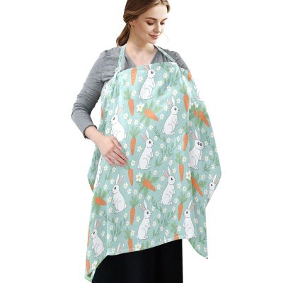 Spring Rabbits Carrots Teal Print Nursing Cover Privacy Coverage for Mother