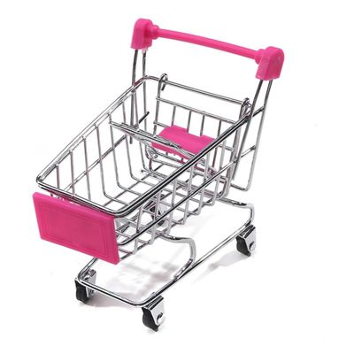 MYXP Mini Shopping Cart,Supermarket Shopping Trolley,Very Suitable for Role-Playing,Tabletop Storage and Decoration(Rose Red)