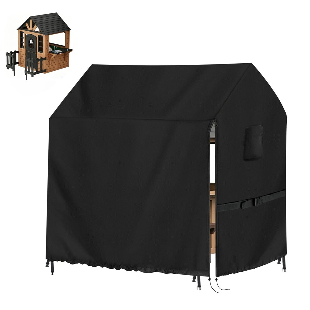 Onlyme Outdoor Playhouse Cover for Kids,Heavy Duty Oxford Fabric Sun Protection Cover for Outside Playhouse, Easy On with Side Zipper, 52 x 63 x 63 Inches (Black)