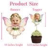 Custom Angel Fairy Baby Banner with Girl Face, Flower & Leaf Cupcake Topper view 4