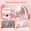 TODECARE 3 in 1 Kids Vanity with Chair and Lights, Bookshelf, Cabinet, Pink view 3