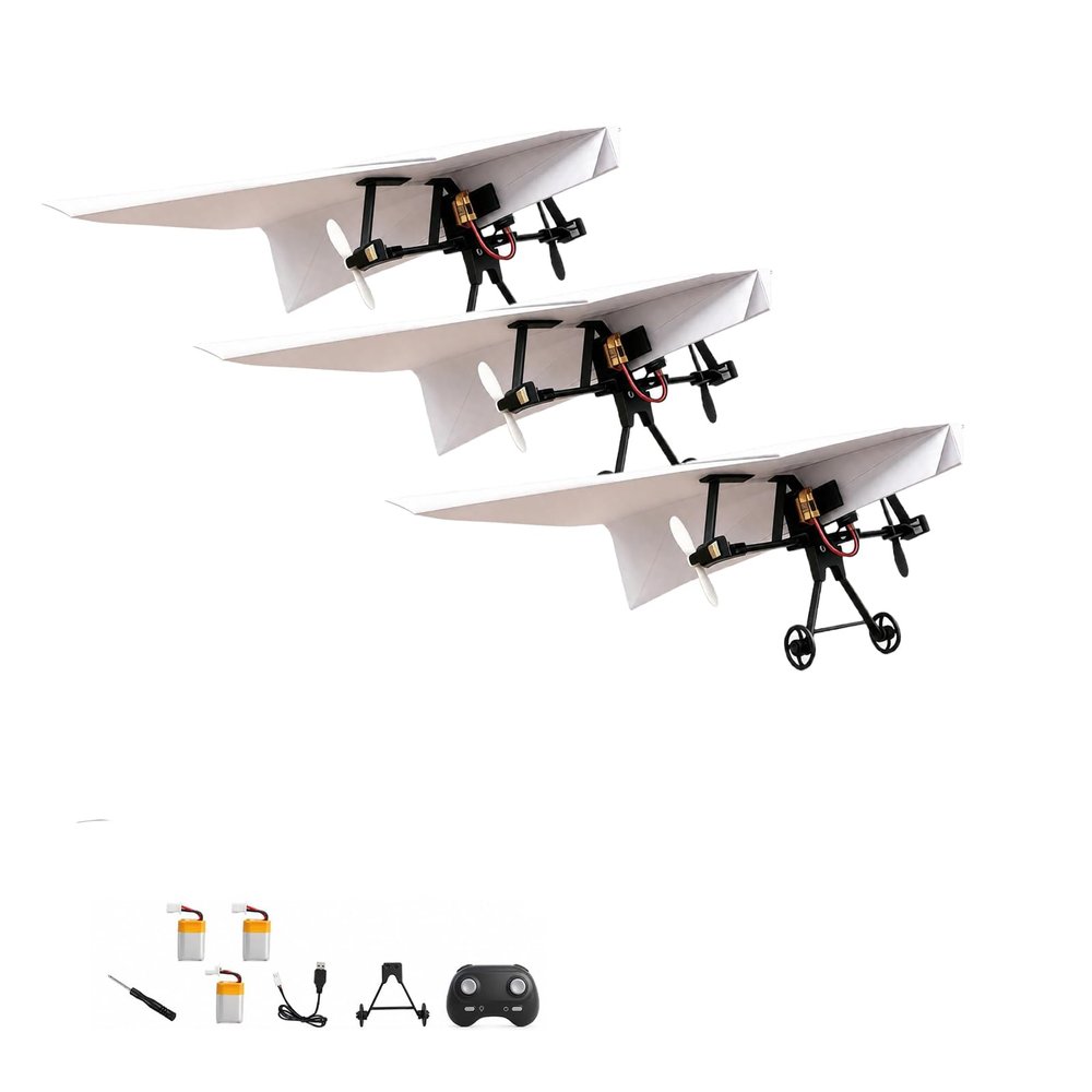 Smart Remote-Controlled Paper Airplane,Rc Paper Airplane Kit with Gyro Stabilizer,DIY Electric Remote Control Plane with Dual Propellers,Foldable Flying Tool Lightweight for Hobbyists3pcs
