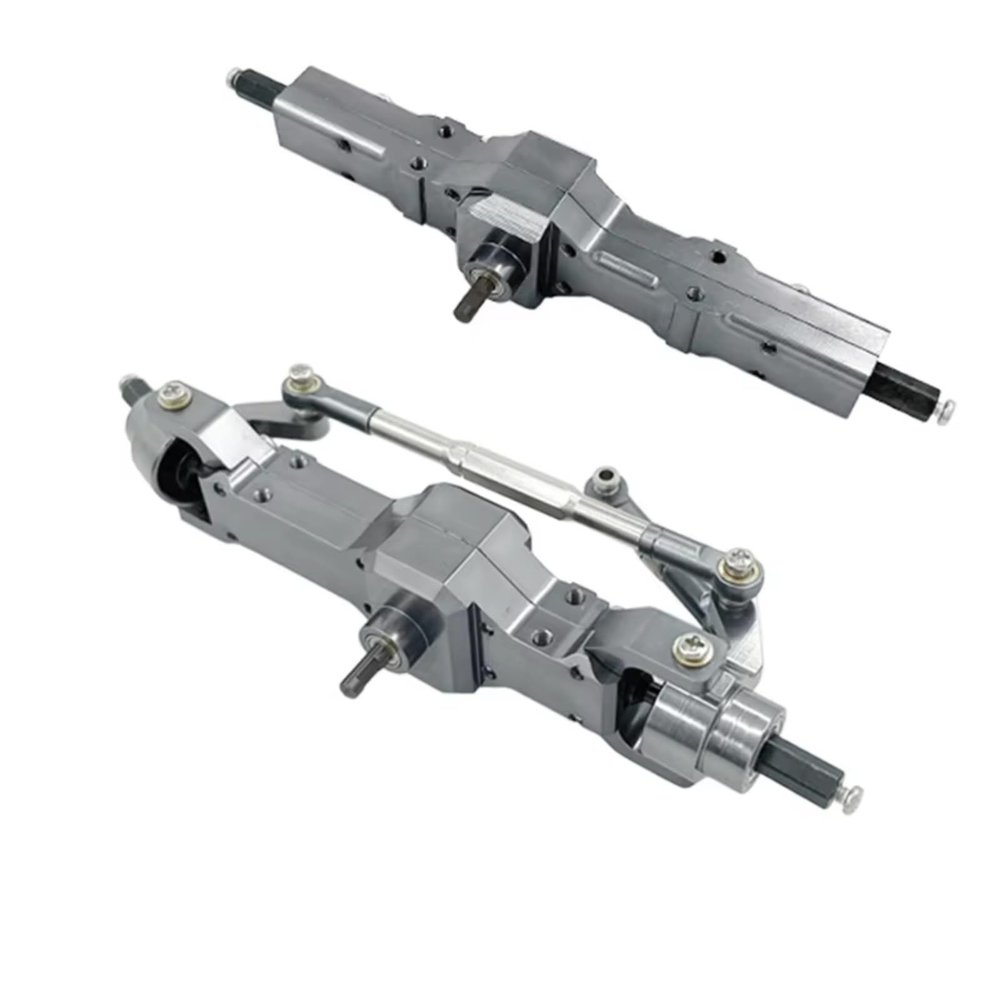 NAVXRSE RC Complete Axle Set for WPL C14 C24 B14 B24 B16 B36 1/16 RC for Rock Crawler Car Parts Metal Front/Rear Bridge Axle(Silver)