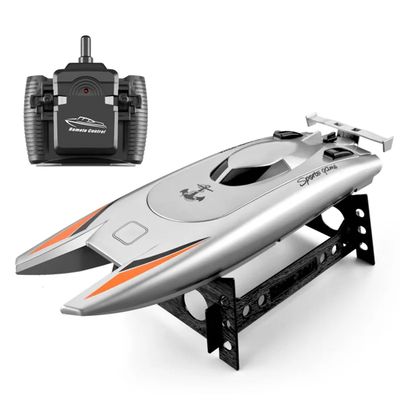 Dual Motor RC Racing Boat, 2.4GHz 30km/h High-Speed Waterproof Electric RC Speedboat with Display Stand for Hobbyists