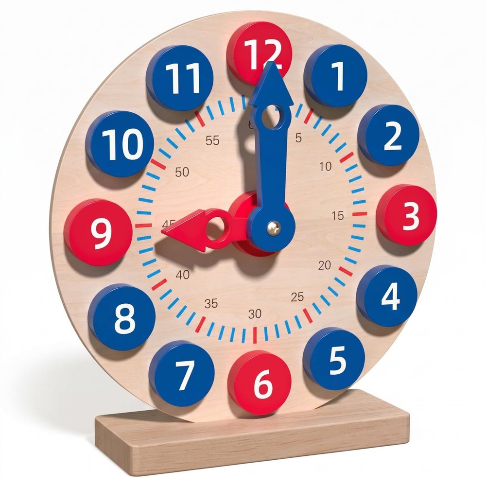 Xgdsnly Number Shape Clock Learn to Tell Time Wooden Teaching Clock Movable Hands for Kids