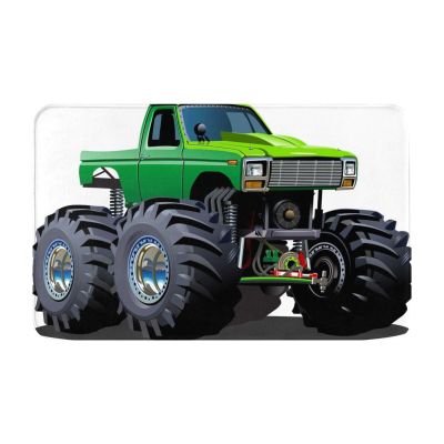 Cartoon Monster Truck Design Flannel Floor Rug For Indoor Home Decoration