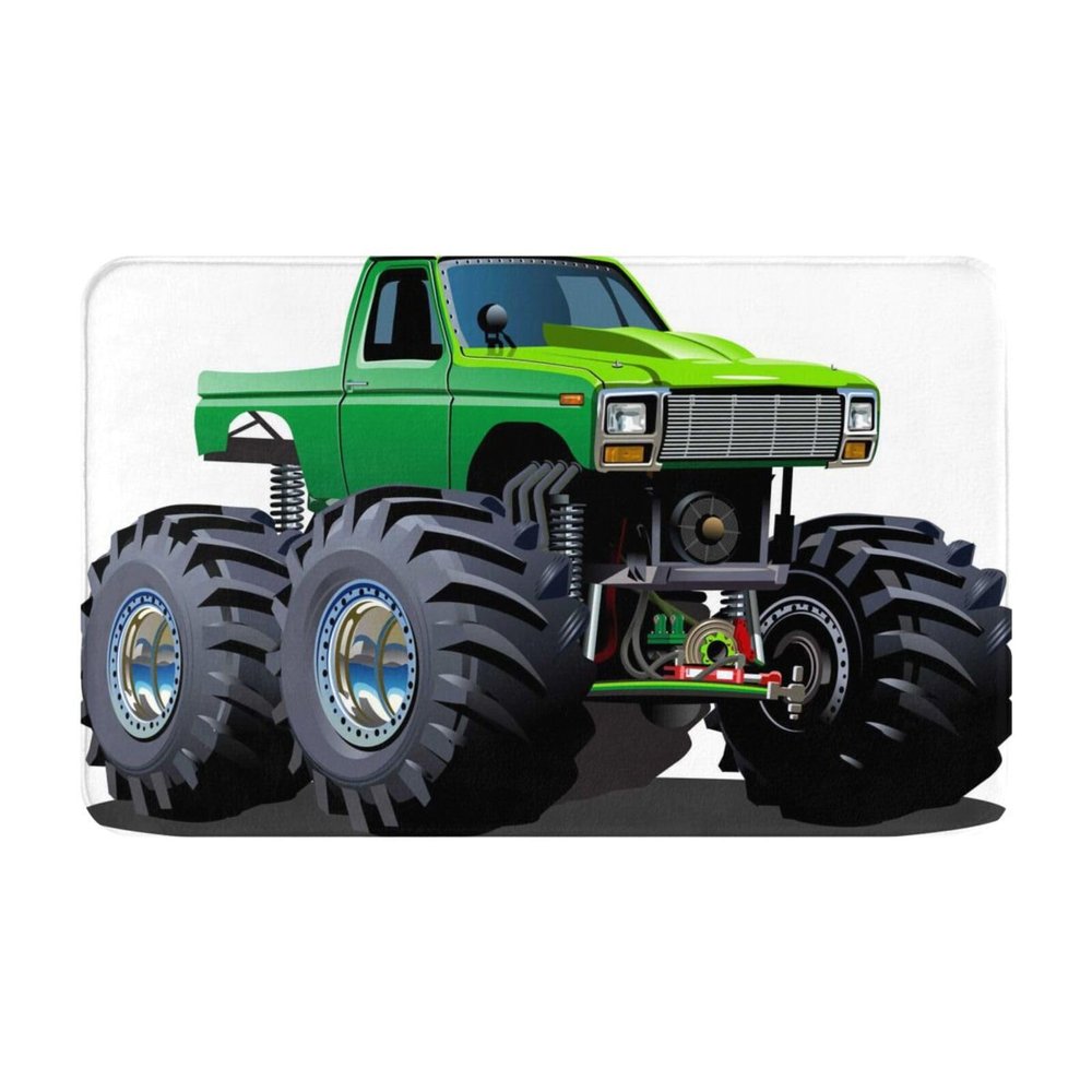 Cartoon Monster Truck Design Flannel Floor Rug For Indoor Home Decoration