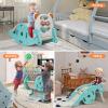 4-in-1 Kids Slide & Rocking Toy, Convertible Rocking Horse with Basketball Hoop, Portable Freestanding Slide Playset for Toddlers Age 1-6 Boys & Girls Green view 3