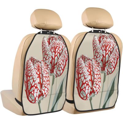 XBubupX Two Abstract White Tulips Minimalist Car Seat Back Kick Protectors,2 Pack Kick Mats with Storage Pockets for Vehicles to Protect from Dirt Mud Scratches