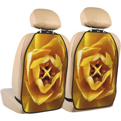XBubupX Abstract Yellow Tulip Flower Car Seat Back Kick Protectors,2 Pack Kick Mats with Storage Pockets for Vehicles to Protect from Dirt Mud Scratches