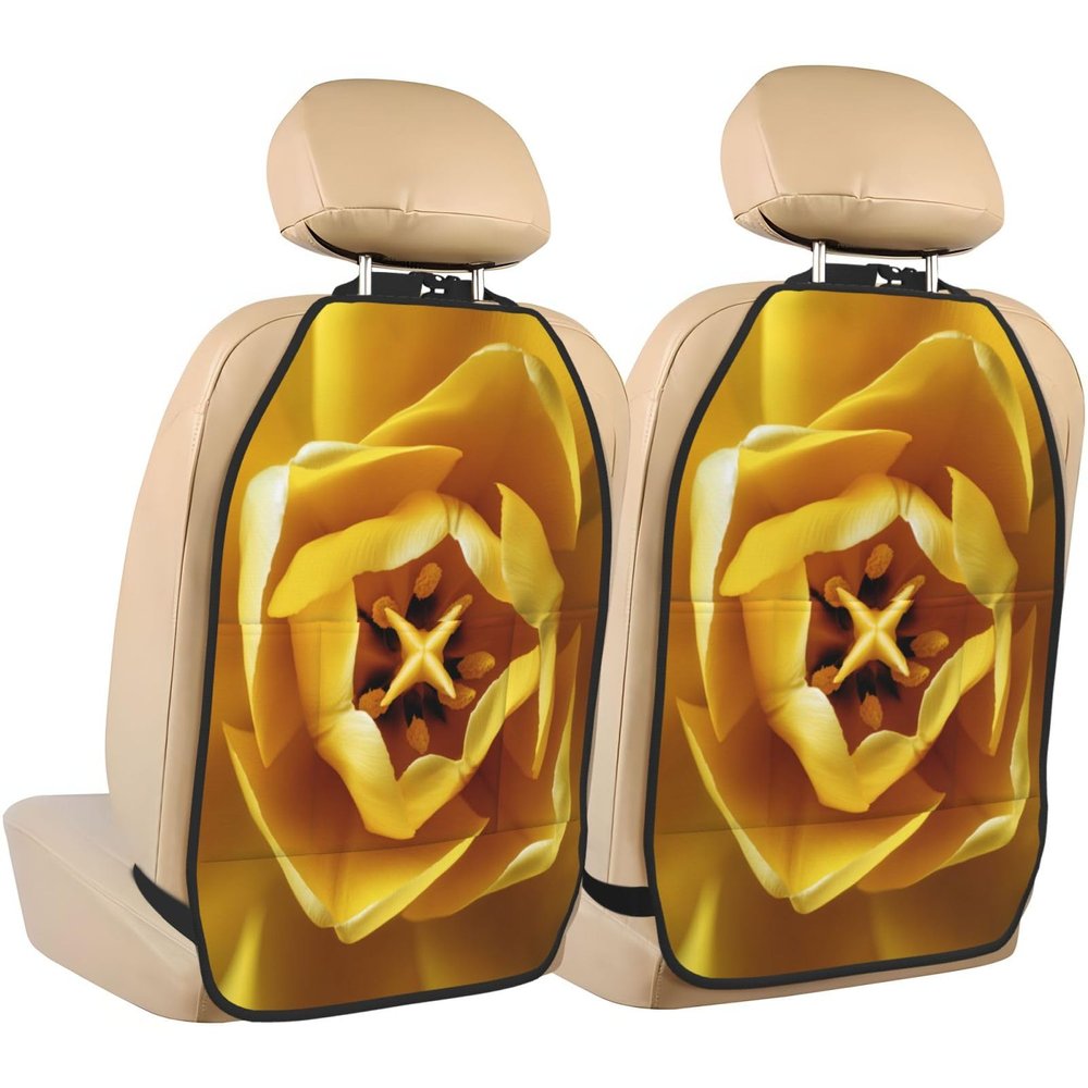 XBubupX Abstract Yellow Tulip Flower Car Seat Back Kick Protectors,2 Pack Kick Mats with Storage Pockets for Vehicles to Protect from Dirt Mud Scratches