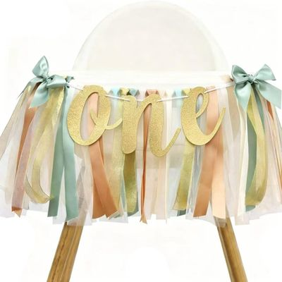 WODCM 1st Birthday High Chair Banner One Year Birthday Decorations (Sage Green)
