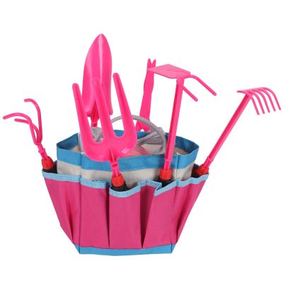 Toddler Gardening Tool Set with Sun Hat and Gloves Kit for Children Learning Pink
