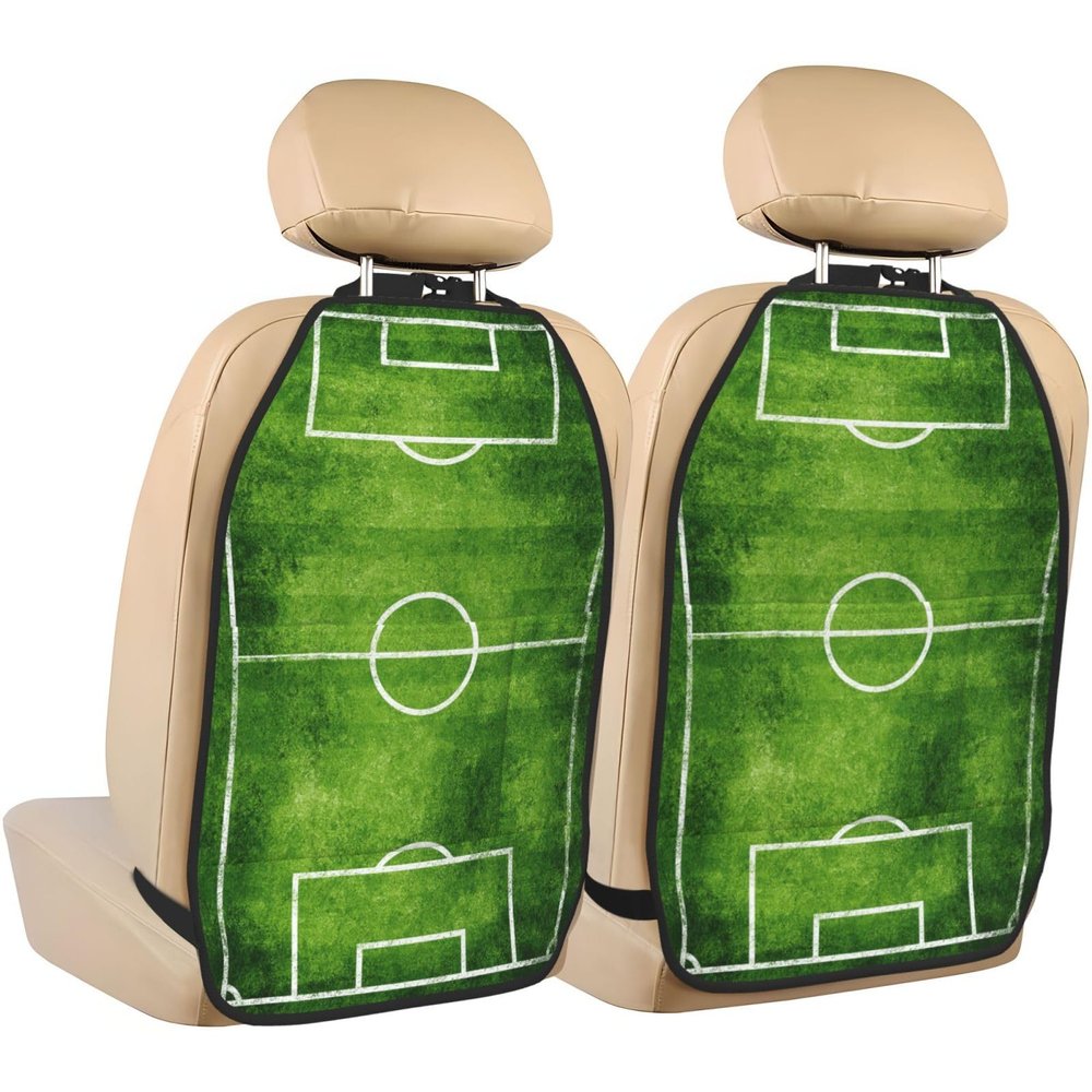 XBubupX Green Soccer Field Simple Car Seat Back Kick Protectors,2 Pack Kick Mats with Storage Pockets for Vehicles to Protect from Dirt Mud Scratches