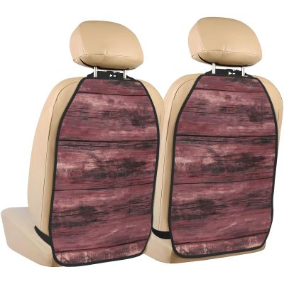 XBubupX Vintage Weathered Dark Wood Burgundy Car Seat Back Kick Protectors,2 Pack Kick Mats with Storage Pockets for Vehicles to Protect from Dirt Mud Scratches