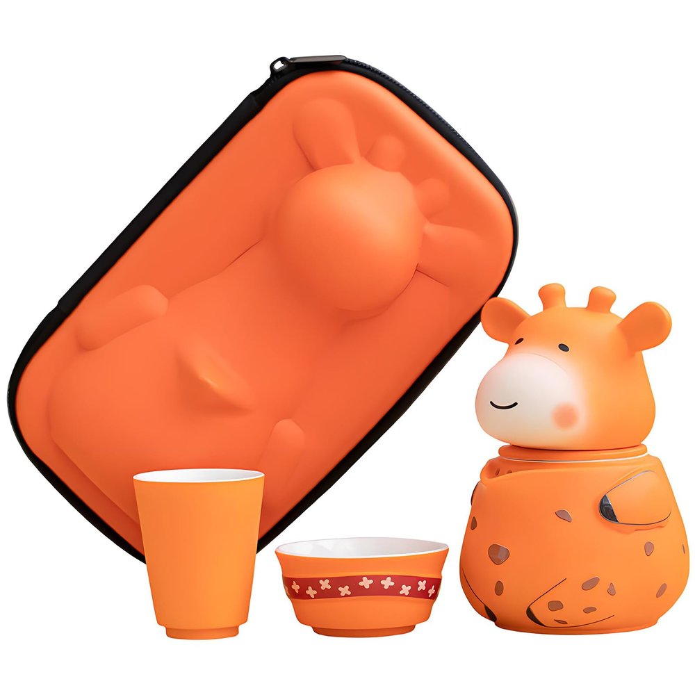 Ceramic Travel Tea Set with Funny Giraffe Design Portable Teapot and Teacups Great for Gift and Daily Use Cartoon Giraffe Teapot and Tea Cup