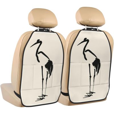 XBubupX Minimalist Crane Bird Car Seat Back Kick Protectors,2 Pack Kick Mats with Storage Pockets for Vehicles to Protect from Dirt Mud Scratches