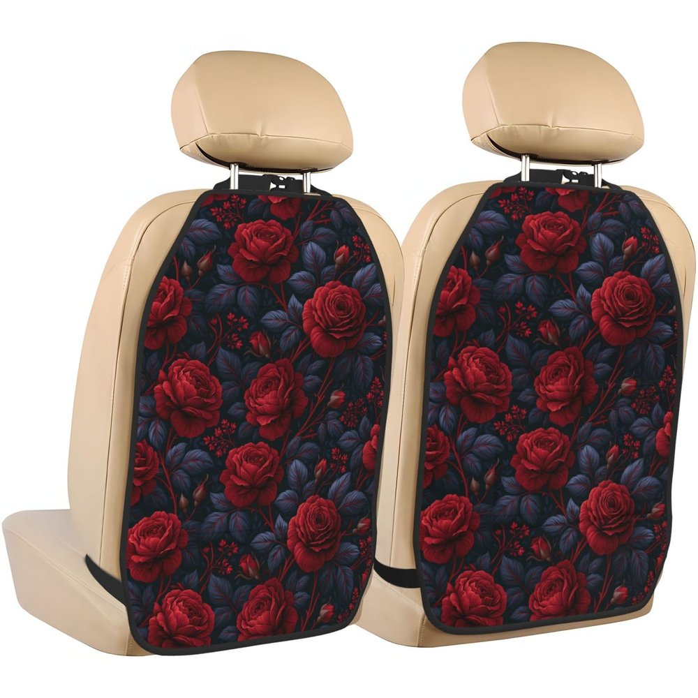 XBubupX Luxury Victorian Gothic Red Roses Pattern Car Seat Back Kick Protectors,2 Pack Kick Mats with Storage Pockets for Vehicles to Protect from Dirt Mud Scratches